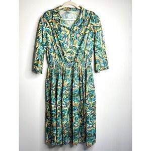 Anthony Richards Vintage 80s Does 50s Dress Abstract 3/4 Sleeve Midi Size‎ 18